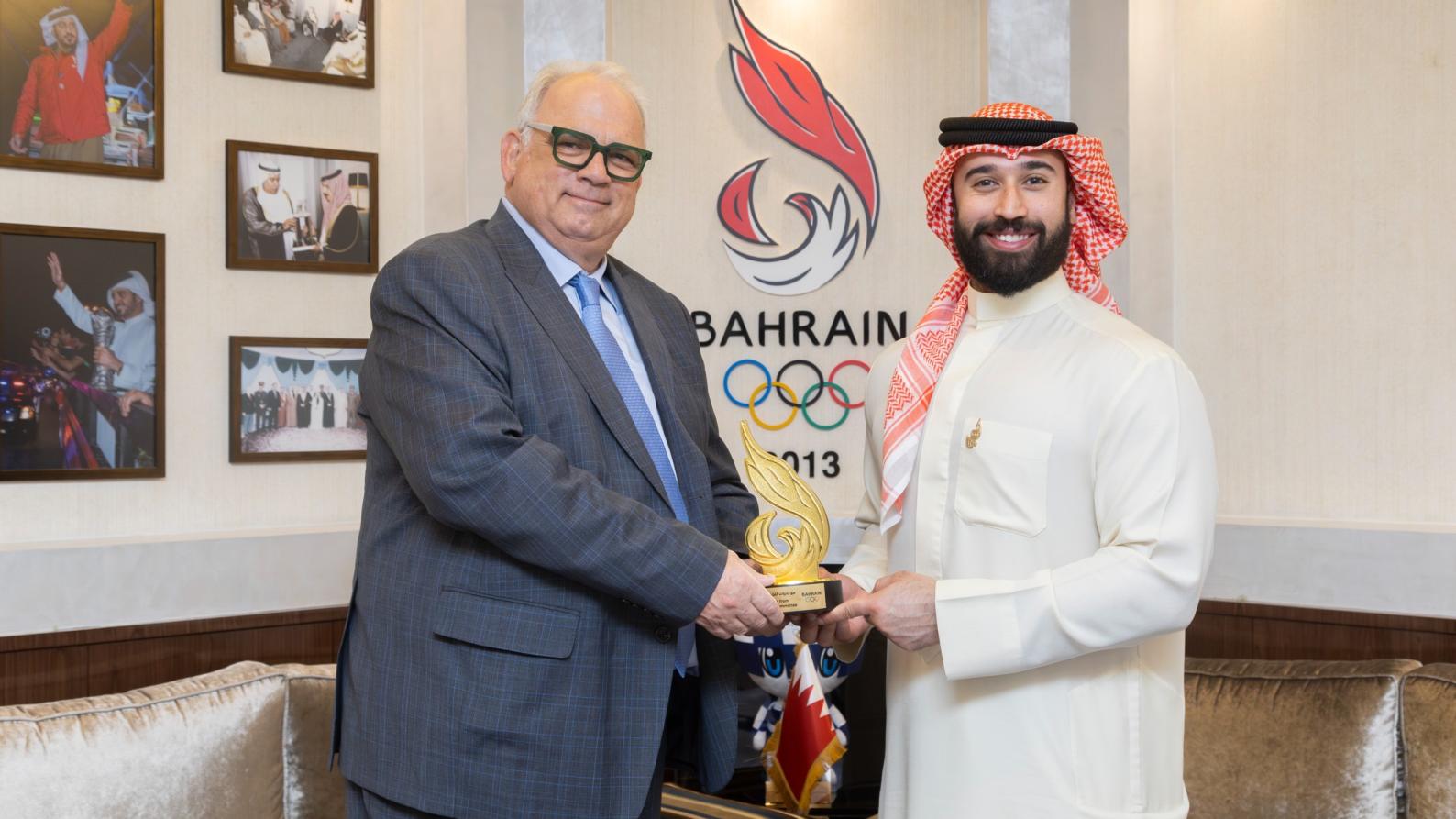 Greetings from Shaikh Khalid bin Hamad, Conveyed as Al-Kooheji, Welcomes IOC Executive Board Member and President of the International Wrestling Federation